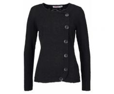Langarm-Pullover mit Knopfleiste in schwarz für Damen von bonprix