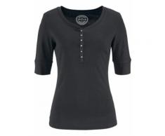 Halbarm-Shirt mit Knopfleiste in schwarz für Damen von bonprix