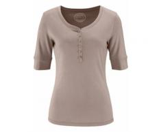 Halbarm-Shirt mit Knopfleiste in braun für Damen von bonprix