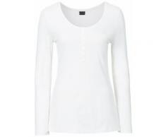 Shirt mit Knopfleiste langarm in weiß für Damen von bonprix
