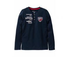 Shirt mit Knopfleiste und Druck langarm in blau für Jungen von bonprix