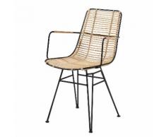 Armlehnenstuhl Cusio (2er-Set) - Rattan / Metall - Schwarz