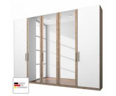 Kleiderschrank Lea - Eiche Sanremo hell Dekor/Alpinweiß - 250 cm (5-türig) - Eiche Sanremo Dekor / Alpinweiß - 3 Spiegeltüren