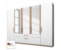 Kleiderschrank Lea mit Schubkästen- Eiche Sanremo hell/Alpinweiß - 250 cm (5-türig) - 3 Spiegeltüren