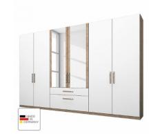 Kleiderschrank Lea mit Schubkästen- Eiche Sanremo hell/Alpinweiß - 300 cm (6-türig) - 4 Türen mit Absetzung - 2 Spiegeltüren