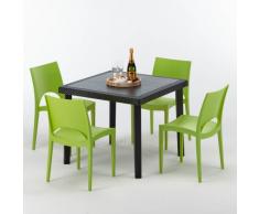 Polyrattan Tisch quadratische mit 4 bunten Stühlen 90x90 Schwarz BL...