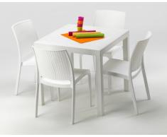 Polyrattan Tisch mit 4 Stühlen barset Garten Outdoor-möbel weiß