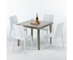 Polyrattan Tisch quadratisch mit 4 bunten Stühlen 90x90 Beige ELEGANCE