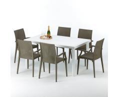 Polyrattan Tisch rechteckig mit 6 bunten Stühlen 150x90 Weiß