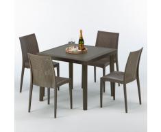 Polyrattan Tisch quadratisch mit 4 bunten Stühlen 90x90 Braun BROWN...