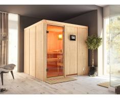 KARIBU Systemsauna SPARSET Halsa Ganzglastür bronziert, inkl. 9 kW Ofen mit ext. Steuerung