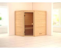 KARIBU Massivholzsauna SPARSET Mila Ganzglastür bronziert, inkl. 9 kW Ofen mit ext. Steuerung