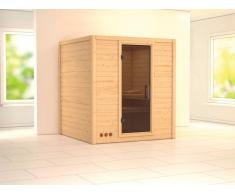 KARIBU Massivholzsauna SPARSET Mallorca Ganzglastür bronziert, inkl. 9 kW Ofen mit ext. Steuerung