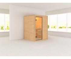 KARIBU Massivholzsauna SPARSET Jasmin Ganzglastür bronziert, inkl. 9 kW Ofen mit ext. Steuerung