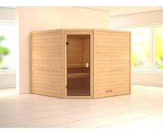 KARIBU Massivholzsauna SPARSET Lina Ganzglastür bronziert, inkl. 9 kW Ofen mit ext. Steuerung