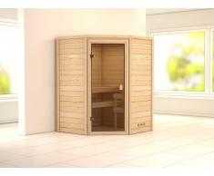 KARIBU Massivholzsauna SPARSET Stefanie Ganzglastür bronziert, inkl. 9 kW Ofen mit ext. Steuerung
