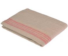 Vaitkute 110106 Reinleinen Tischdecke Jara 136 x 250 cm, 100% Leinen, 60 Celsius waschbar, 350 g/m2, natur / Streifen rot, gewaschen