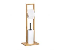 Relaxdays Stand WC Garnitur Bambus HBT 82 x 30,5 x 21 cm Toilettenbürstenhalter aus Holz mit Toilettenpapierhalter und Klobürste als Klorollenhalter freistehend WC Bürstengarnitur, natur weiÃ