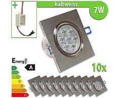 LEDVero 10x LED Einbaustrahler Einbauleuchte 7 W 10-er Set quadratisch, kaltweiss EBL47