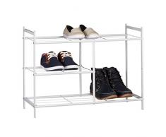 Relaxdays Schuhregal SANDRA mit 3 Ebenen, Schuhablage aus Metall, mit Stiefelfach, HBT: ca. 50,5 x 70 x 26 cm, für 8 Paar Schuhe, mit Griffen, weiÃ