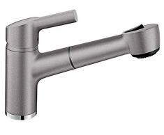 Blanco Elipso-S II Küchenarmatur - Einhebelmischer, mit ausziehbarer Brause, HOCHDRUCK-Wasserhahn für die Küche, 1 Stück, SILGRANIT-Look, alumetallic, 514852