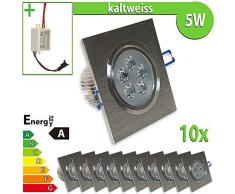LEDVero 10x LED Einbaustrahler Einbauleuchte 5 W 10-er Set quadratisch, kaltweiss EBL31
