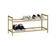 Relaxdays Schuhregal SANDRA mit 2 Ebenen, kleine Schuhablage aus Metall, HBT: ca. 33,5 x 69,5 x 26 cm, für 6 Paar Schuhe, mit Griffen, hellbraun