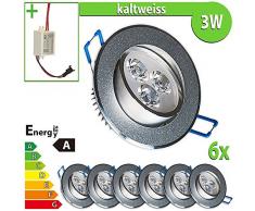 LEDVero 6x LED Einbaustrahler Einbauleuchte 6-er Set 3 W rund, kaltweiss EBL77