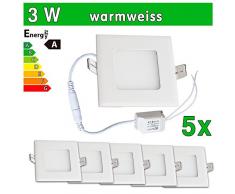 LEDVero 5x Ultraslim LED Panel SMD 2835, 3 W, eckig Deckenleuchte Lampe Einbau Leuchte Licht Strahler, warmweià SP139