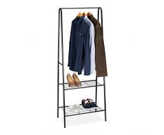 Relaxdays Kleiderständer SANDRA mit 2 Ablagen, Metall, Garderobenständer, mit Kleiderstange, HBT: 160 x 61,5 x 38 cm, schwarz