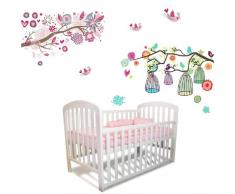 Walplus Wandtattoo für das Kinderzimmer Blumen/Baum/Vogelkäfige