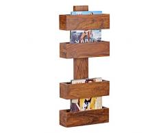 WOHNLING Zeitungsstönder Massivholz Sheesham 2 Ablageföcher Zeitschriften-Stönder Design Prospekt-Halter Landhaus-Stil Holz-Regal Natur-Produkt Wohnzimmer-Regal Buch-Ablage Echtholz Wandregal Unikat