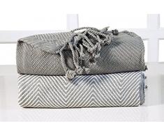 EHC Tagesdecke Luxus Chevron Baumwolle Single Sofa Ãberwurf Decke, 125 x 150 cm, grau, 2 Stück