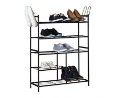 Relaxdays Schuhregal SANDRA mit 5 Ebenen, Schuhablage aus Metall, mit Stiefelfach, für 16 Paar Schuhe, HBT: ca. 101 x 85 x 26 cm, mit Griffen, schwarz