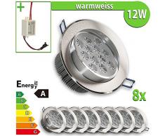LEDVero 8x LED Einbaustrahler Einbauleuchte 8-er Set 12 W rund, warmweiss EBL158