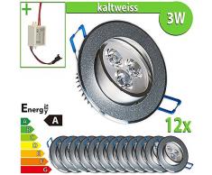 LEDVero 12x LED Einbaustrahler Einbauleuchte 12-er Set 3 W rund, kaltweiss EBL81