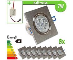 LEDVero 8x LED Einbaustrahler Einbauleuchte 7 W 8-er Set quadratisch, kaltweiss EBL46
