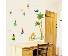 Walpus Wandaufkleber Wandsticker Wandkunst Abziehpapier Kunst Dekoration Segelboot Surfer Strand Meer Kinderzimmer Kinder