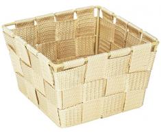 WENKO 20683100 Aufbewahrungskorb Adria Mini Beige - Badkorb, quadratisch, Kunststoff-Geflecht, Polypropylen, 14 x 9 x 14 cm