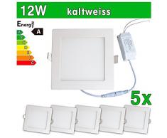 LEDVero 5x Ultraslim LED Panel SMD 2835, 12 W, eckig Deckenleuchte Lampe Einbau Leuchte Licht Strahler, kaltweià SP184