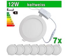 LEDVero 7x Ultraslim LED Panel SMD 2835, 12 W, rund Deckenleuchte Lampe Einbau Leuchte Licht Strahler, kaltweià SP60