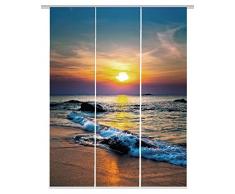Home fashion 88039-106 blau STRAND Digitaldruck Schiebevorhang 3-er Set, Stoff, blau, 245 x 60 x 245 cm