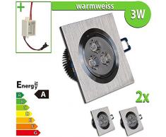 LEDVero 2x LED Einbaustrahler Einbauleuchte 3 W 2-er Set quadratisch, warmweiss EBL2