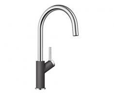 Blanco Carena, Küchenarmatur - Einhebelmischer, Hochdruck-Wasserhahn für die Küche, Silgranit-Look zweifarbig, 1 Stück, felsgrau / chrom, 520972