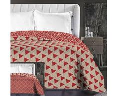 DecoKing 86704 Tagesdecke 170 x 210 cm beige cappuccino rot bordeaux Bettüberwurf zweiseitig pflegeleicht geometrisches Muster red burgundy Hypnosis Collection Triangles