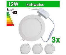 LEDVero 3x Ultraslim LED Panel SMD 2835, 12 W, rund Deckenleuchte Lampe Einbau Leuchte Licht Strahler, kaltweià SP56