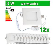 LEDVero 12x Ultraslim LED Panel SMD 2835, 3 W, eckig Deckenleuchte Lampe Einbau Leuchte Licht Strahler, warmweià SP144