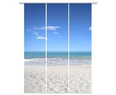 Home fashion 88767-106 blau SEA Digitaldruck Schiebevorhang 3-er Set, Stoff, blau, 245 x 60 x 245 cm
