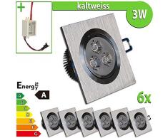 LEDVero 6x LED Einbaustrahler Einbauleuchte 3 W 6-er Set quadratisch, kaltweiss EBL12