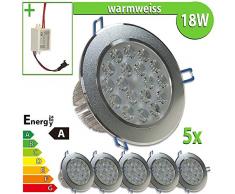 LEDVero 5x LED Einbaustrahler Einbauleuchte 18 W rund, warmweiss EBL191